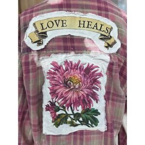Love Heals Floral Patch Flannel | Distressed Plaid | Large